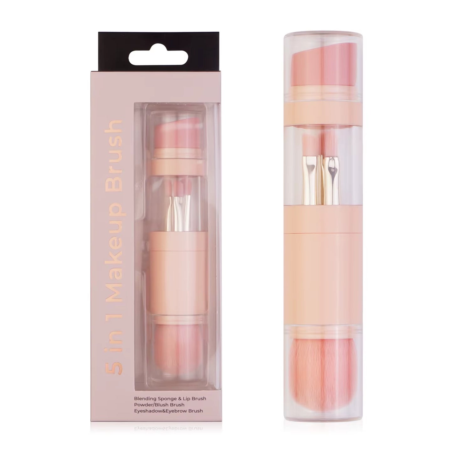 Transform Your Makeup Routine with the 5 in 1 Portable Retractable Makeup Brush Set - Perfect for Flawless Foundation, Eyebrows, Lips, Eyeshadow, and Loose Powder!