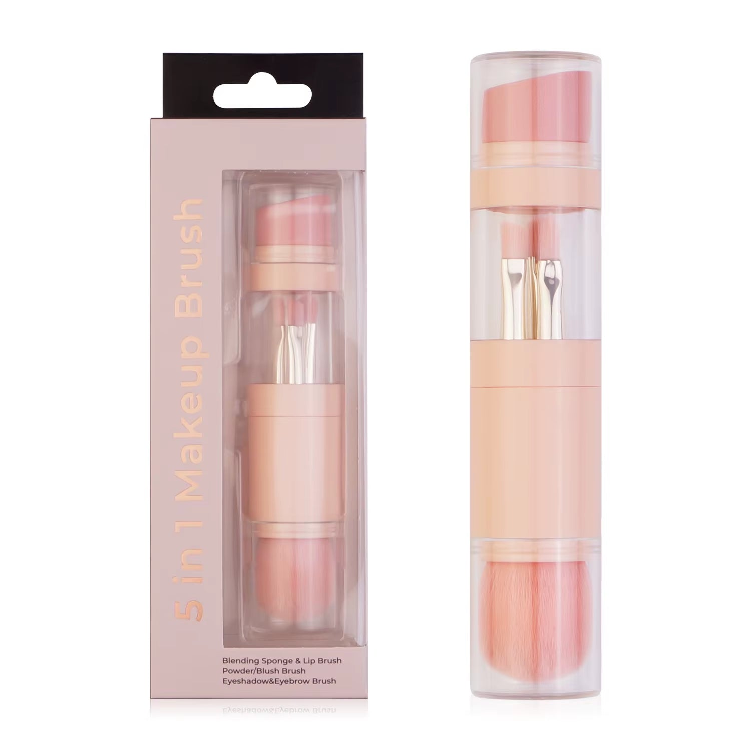 Transform Your Makeup Routine with the 5 in 1 Portable Retractable Makeup Brush Set - Perfect for Flawless Foundation, Eyebrows, Lips, Eyeshadow, and Loose Powder!