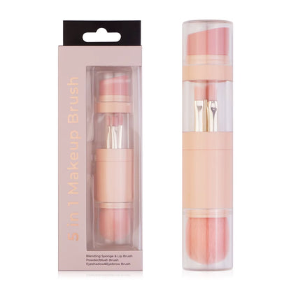 Transform Your Makeup Routine with the 5 in 1 Portable Retractable Makeup Brush Set - Perfect for Flawless Foundation, Eyebrows, Lips, Eyeshadow, and Loose Powder!