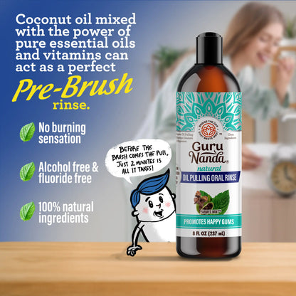 Revitalize Your Smile with Gurunanda Cocomint Pulling Oil - Infused with 7 Essential Oils & Vitamins for Ultimate Gum Health - 8 Oz
