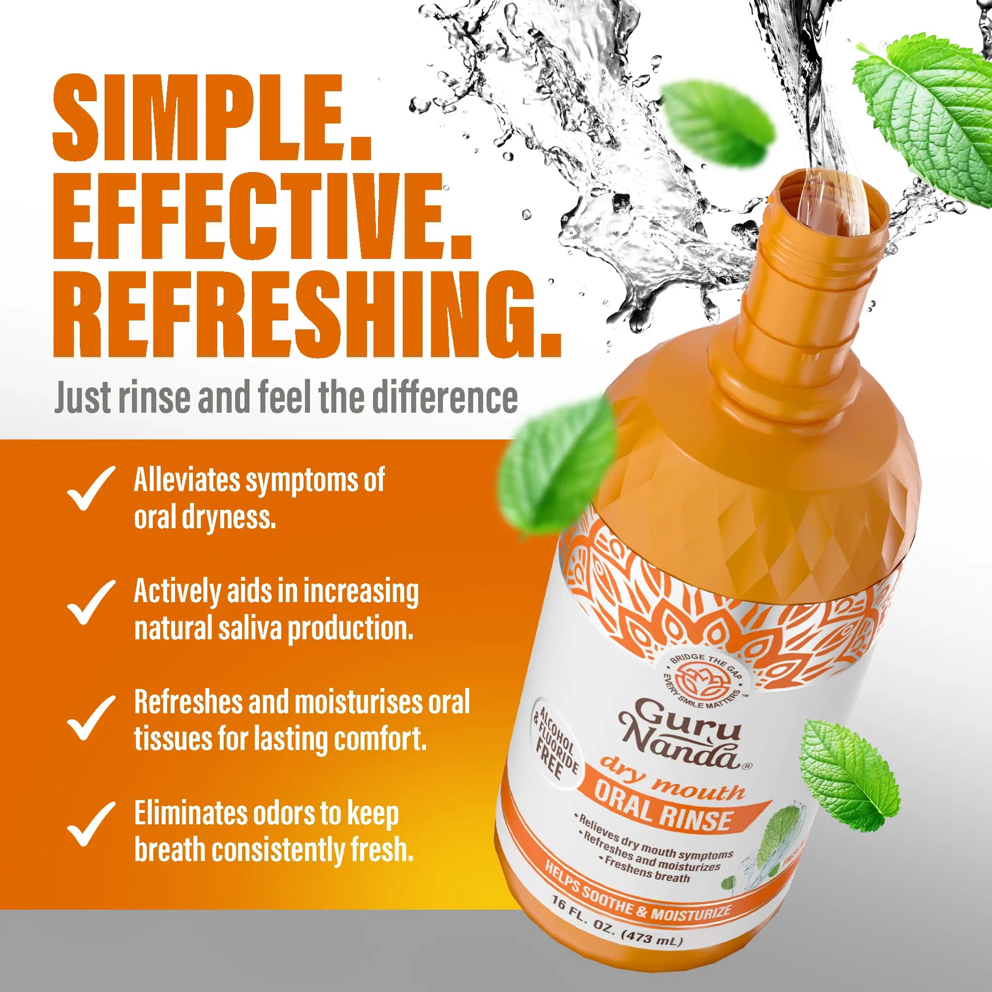 Revitalize Your Smile with GuruNanda Dry Mouth Oral Rinse - Alcohol & Fluoride-Free Mint Mouthwash - 16 Oz