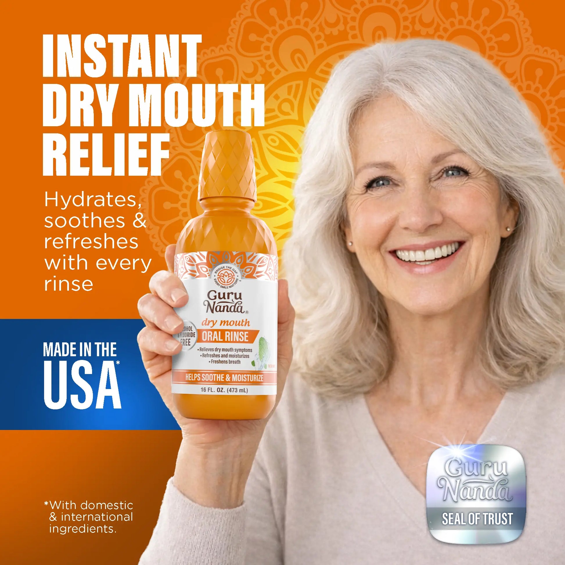 Revitalize Your Smile with GuruNanda Dry Mouth Oral Rinse - Alcohol & Fluoride-Free Mint Mouthwash - 16 Oz