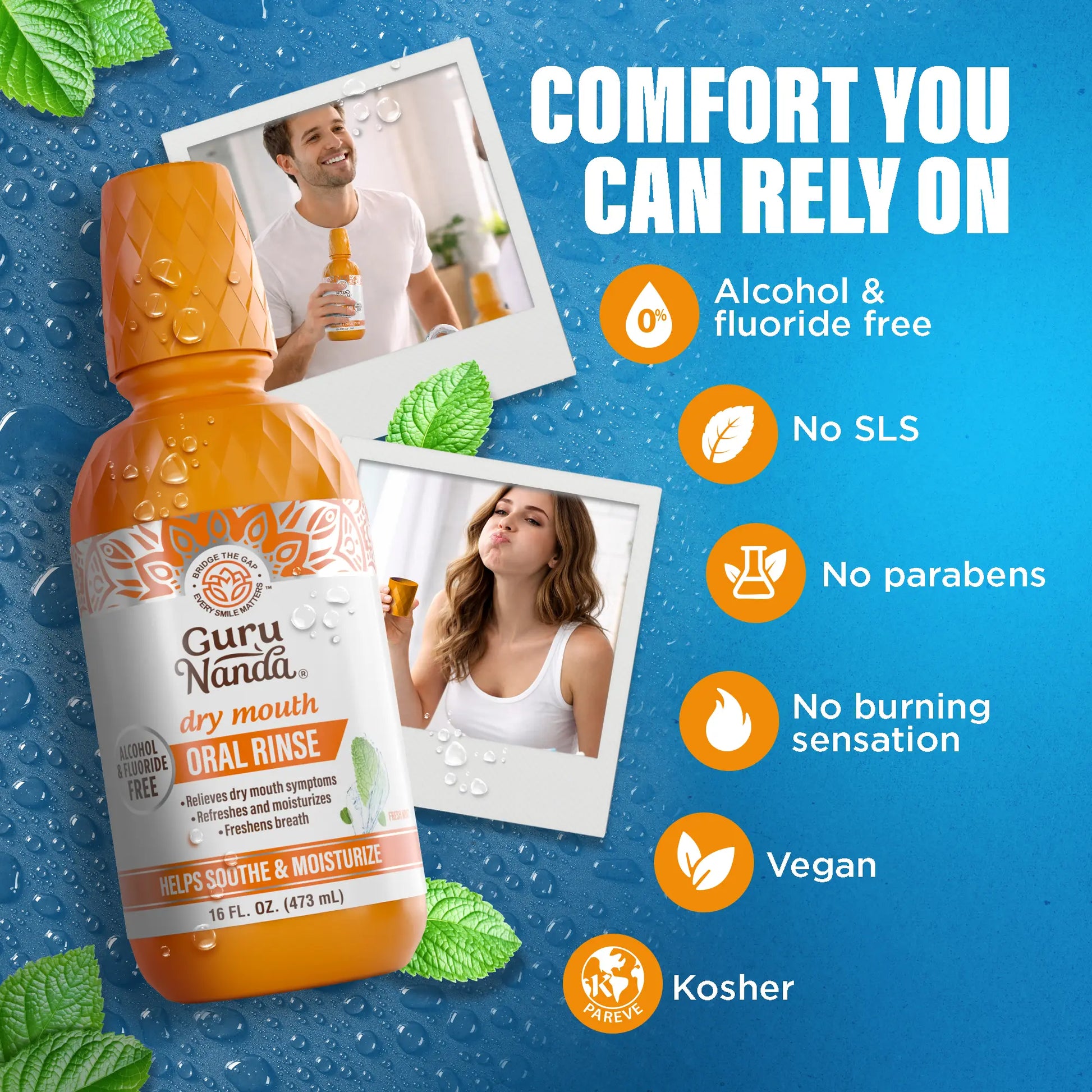 Revitalize Your Smile with GuruNanda Dry Mouth Oral Rinse - Alcohol & Fluoride-Free Mint Mouthwash - 16 Oz