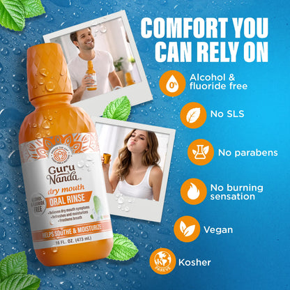 Revitalize Your Smile with GuruNanda Dry Mouth Oral Rinse - Alcohol & Fluoride-Free Mint Mouthwash - 16 Oz