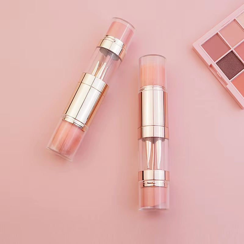 Transform Your Makeup Routine with the 5 in 1 Portable Retractable Makeup Brush Set - Perfect for Flawless Foundation, Eyebrows, Lips, Eyeshadow, and Loose Powder!