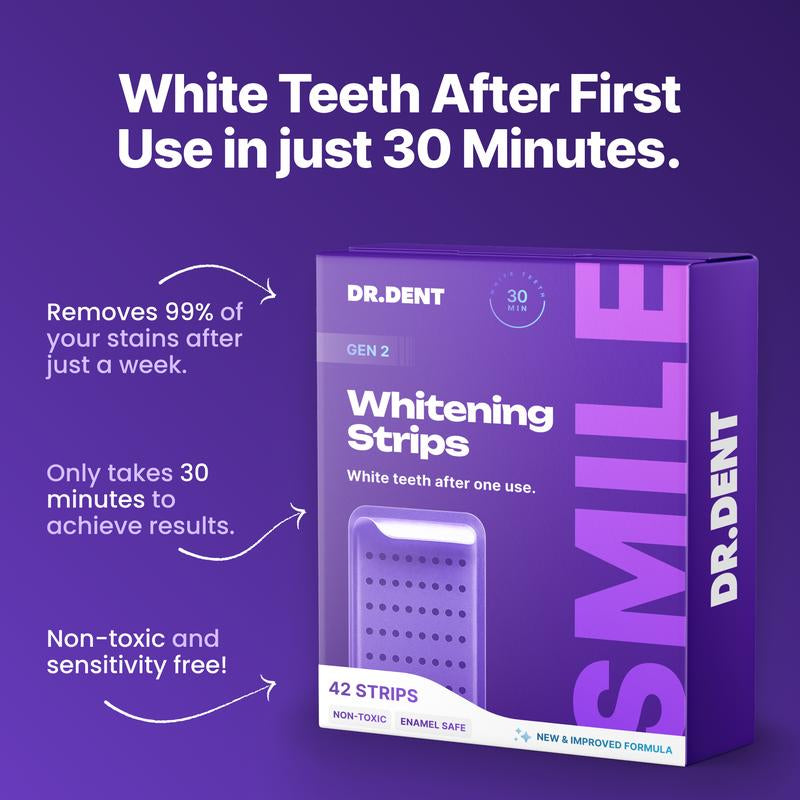 Experience a Brighter Smile with DR.DENT Purple Teeth Whitening Strips - 7 or 21 Sessions of Safe, Enamel-Friendly Whitening for Sensitive Teeth