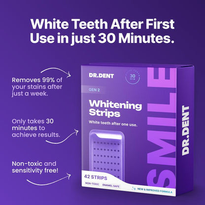 Experience a Brighter Smile with DR.DENT Purple Teeth Whitening Strips - 7 or 21 Sessions of Safe, Enamel-Friendly Whitening for Sensitive Teeth