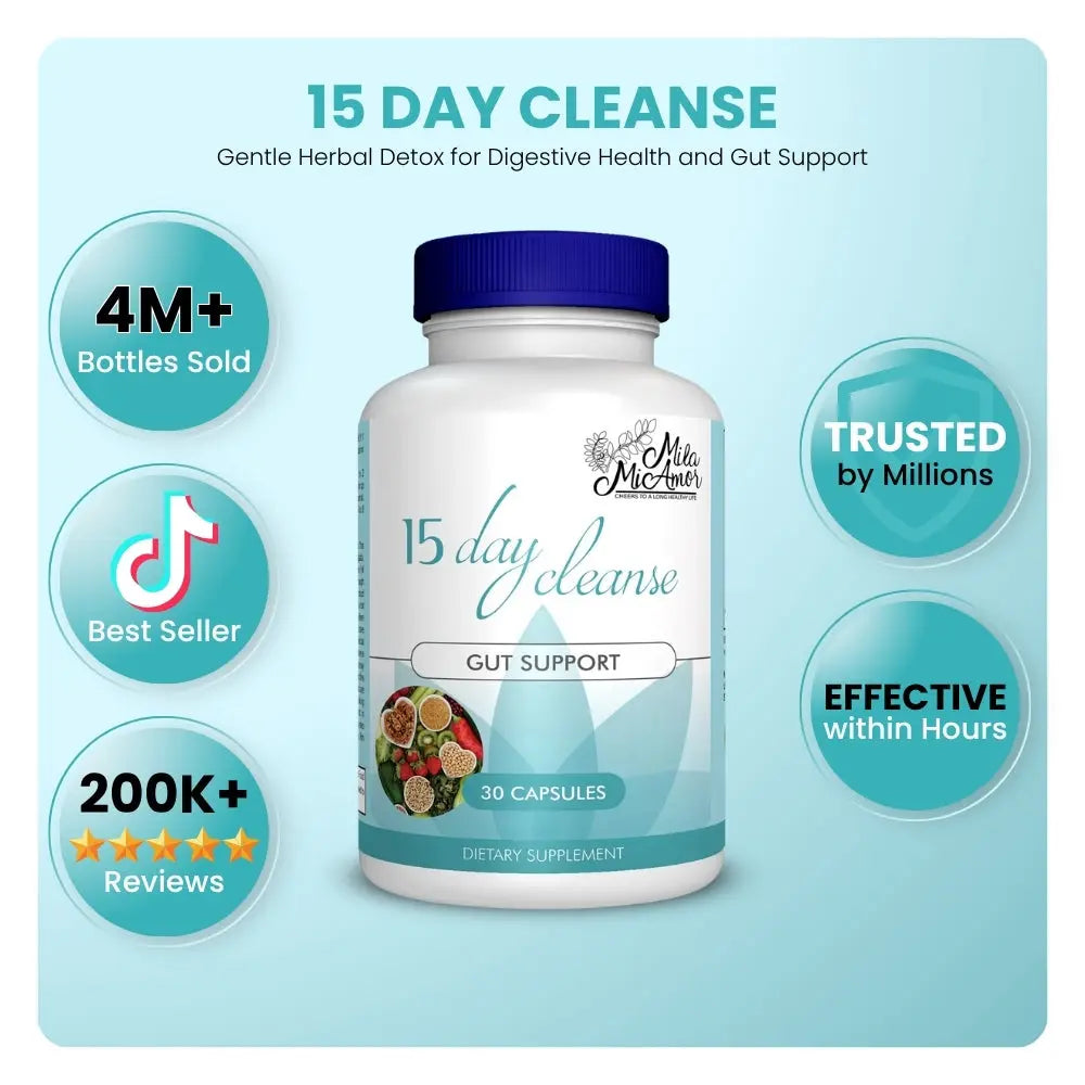 Revitalize Your Digestive Health with Our 15 Day Cleanse - Natural Gut and Colon Support with Senna, Cascara Sagrada & Psyllium Husk | Caffeine Free | Non-GMO | 30 Easy-to-Swallow Capsules