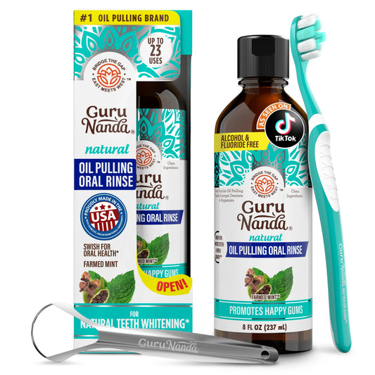 Revitalize Your Smile with Gurunanda Cocomint Pulling Oil - Infused with 7 Essential Oils & Vitamins for Ultimate Gum Health - 8 Oz