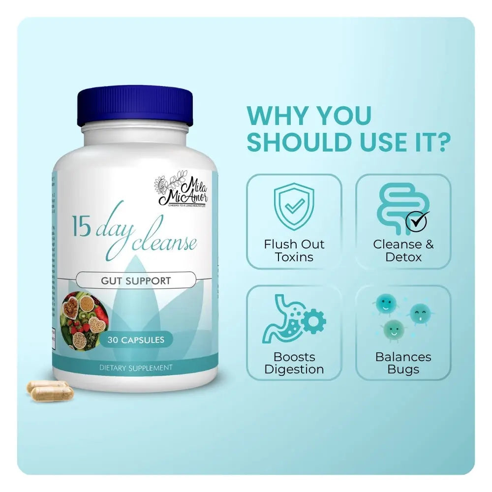 Revitalize Your Digestive Health with Our 15 Day Cleanse - Natural Gut and Colon Support with Senna, Cascara Sagrada & Psyllium Husk | Caffeine Free | Non-GMO | 30 Easy-to-Swallow Capsules