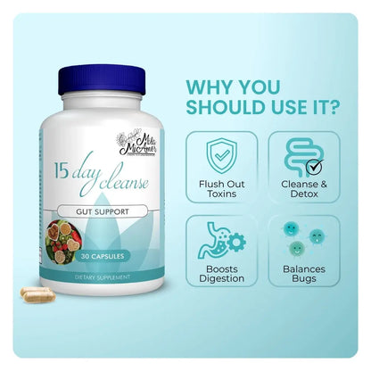 Revitalize Your Digestive Health with Our 15 Day Cleanse - Natural Gut and Colon Support with Senna, Cascara Sagrada & Psyllium Husk | Caffeine Free | Non-GMO | 30 Easy-to-Swallow Capsules