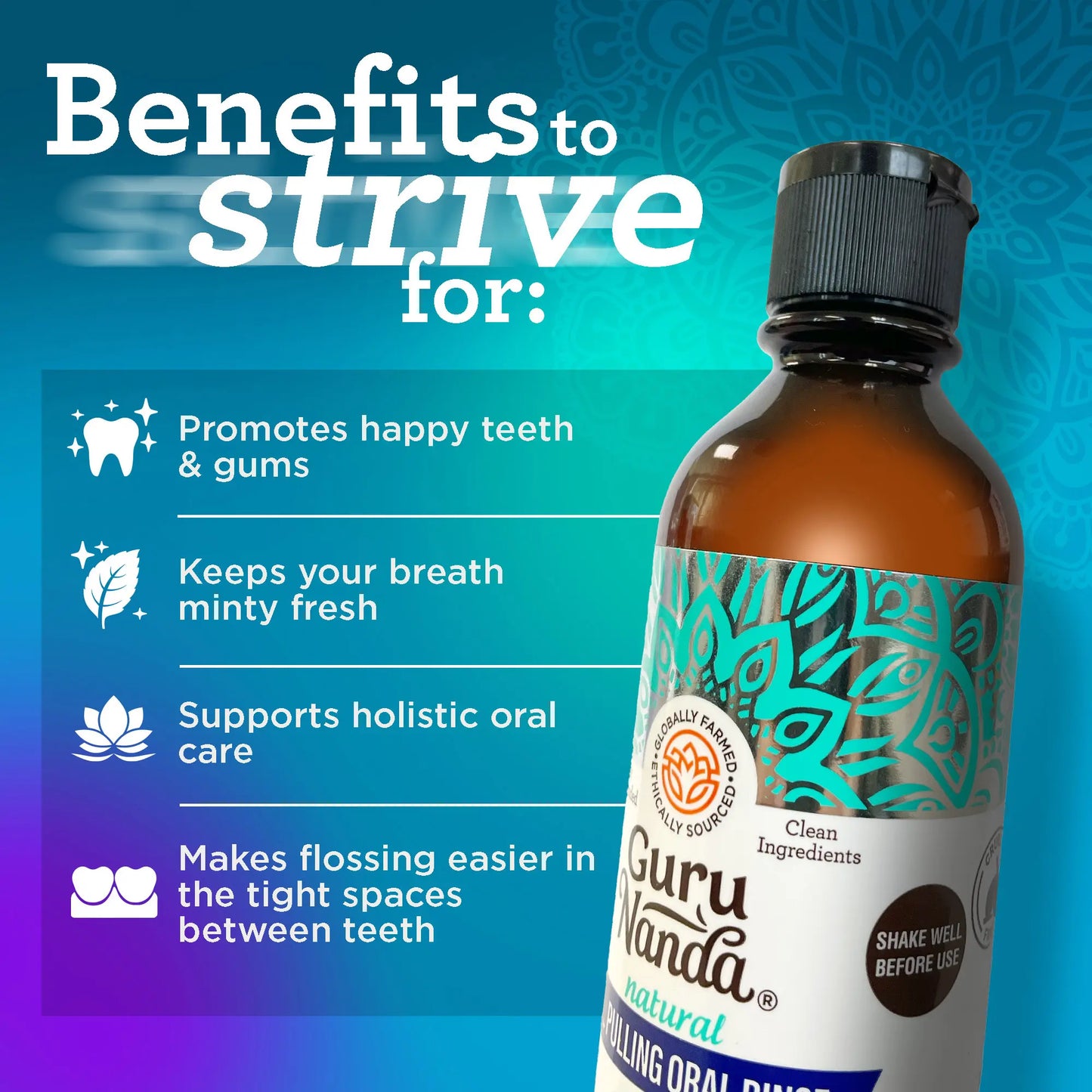 Revitalize Your Smile with Gurunanda Cocomint Pulling Oil - Infused with 7 Essential Oils & Vitamins for Ultimate Gum Health - 8 Oz
