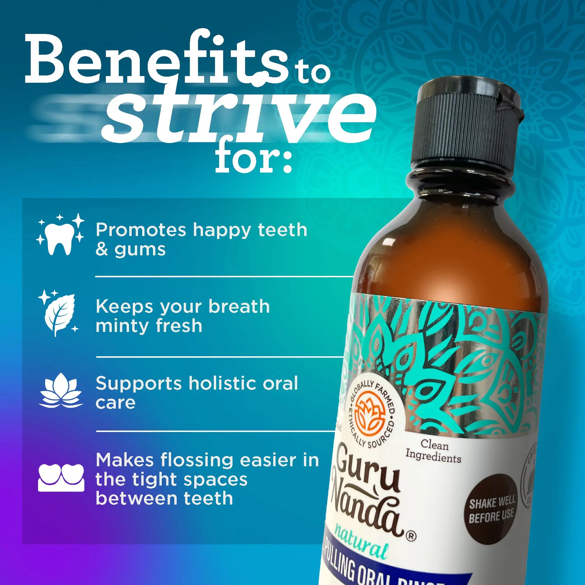 Revitalize Your Smile with Gurunanda Cocomint Pulling Oil - Infused with 7 Essential Oils & Vitamins for Ultimate Gum Health - 8 Oz