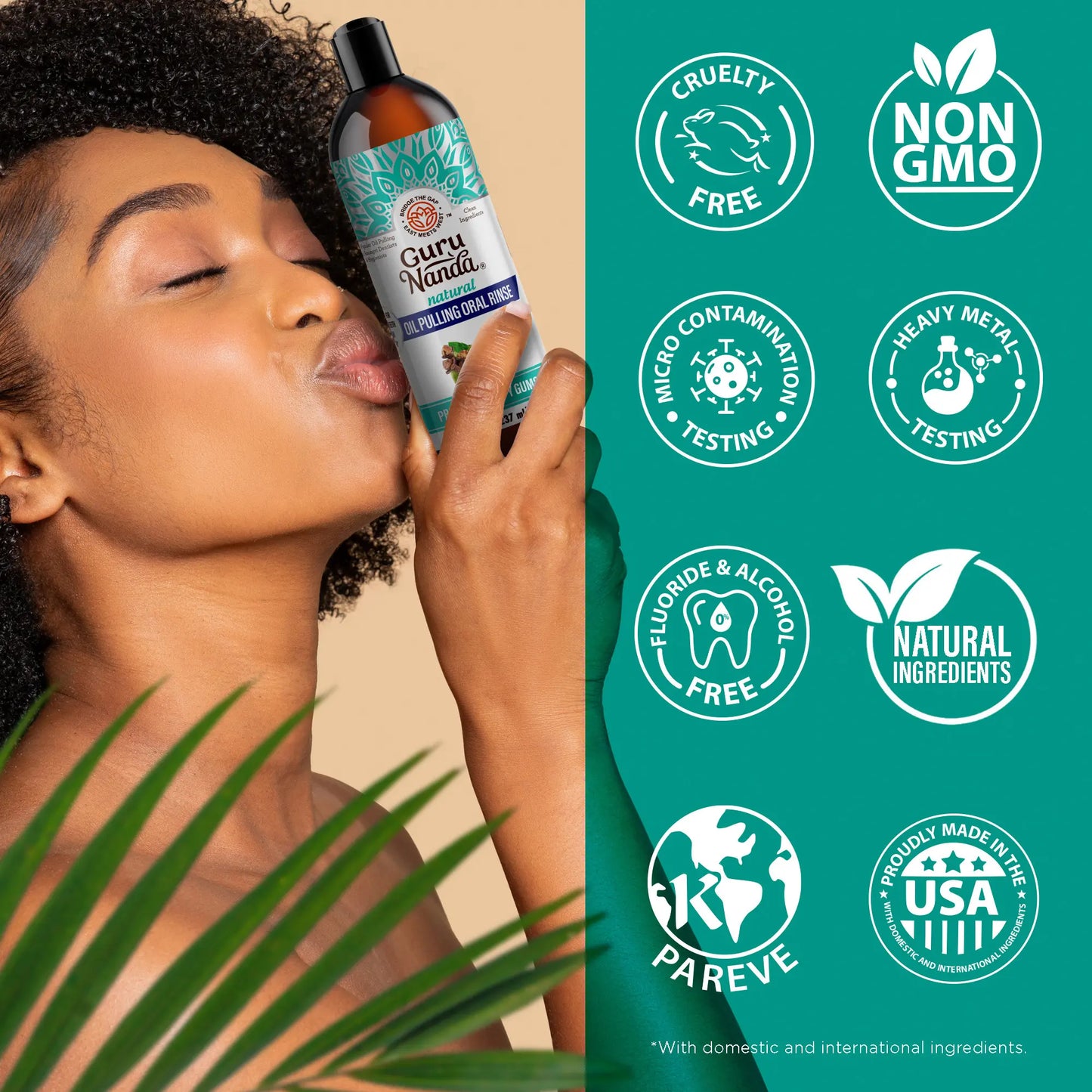 Revitalize Your Smile with Gurunanda Cocomint Pulling Oil - Infused with 7 Essential Oils & Vitamins for Ultimate Gum Health - 8 Oz