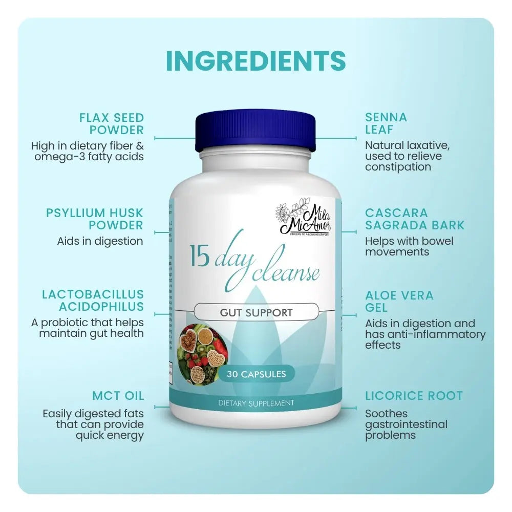 Revitalize Your Digestive Health with Our 15 Day Cleanse - Natural Gut and Colon Support with Senna, Cascara Sagrada & Psyllium Husk | Caffeine Free | Non-GMO | 30 Easy-to-Swallow Capsules