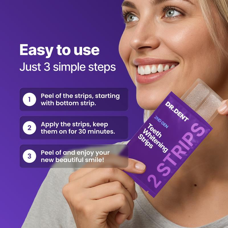 Experience a Brighter Smile with DR.DENT Purple Teeth Whitening Strips - 7 or 21 Sessions of Safe, Enamel-Friendly Whitening for Sensitive Teeth