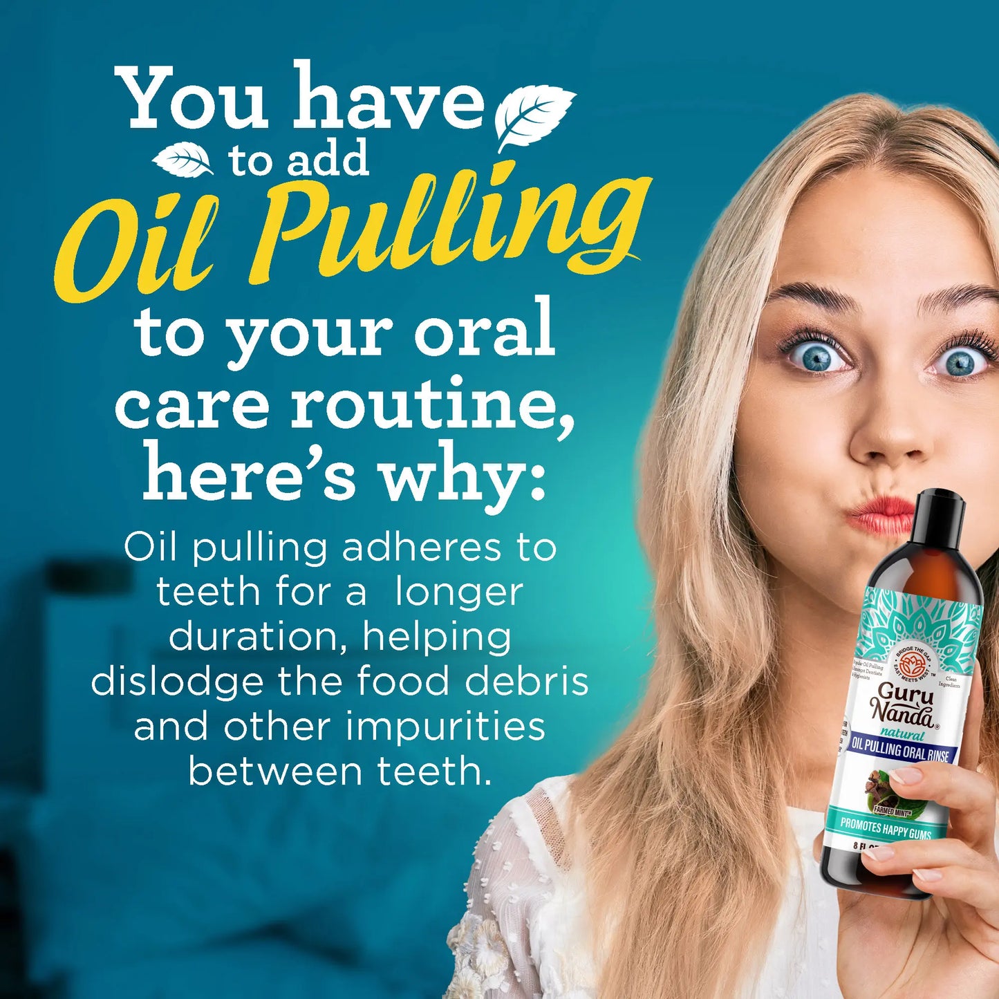 Revitalize Your Smile with Gurunanda Cocomint Pulling Oil - Infused with 7 Essential Oils & Vitamins for Ultimate Gum Health - 8 Oz