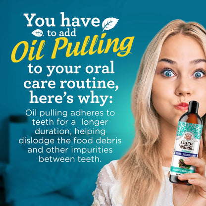 Revitalize Your Smile with Gurunanda Cocomint Pulling Oil - Infused with 7 Essential Oils & Vitamins for Ultimate Gum Health - 8 Oz