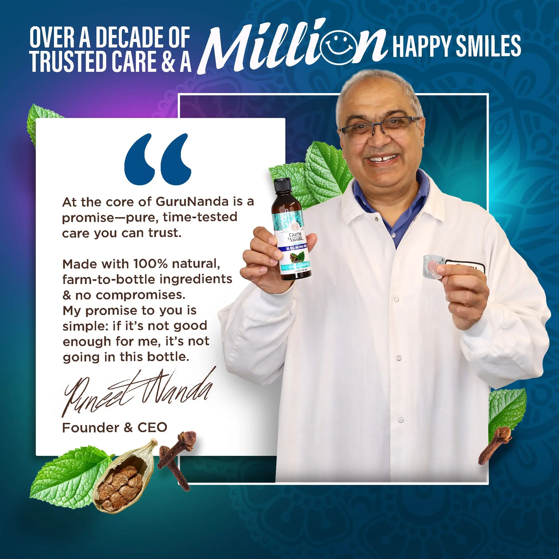 Revitalize Your Smile with Gurunanda Cocomint Pulling Oil - Infused with 7 Essential Oils & Vitamins for Ultimate Gum Health - 8 Oz